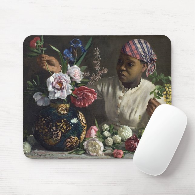 Black Woman with Peonies | Frédéric Bazille Mouse Mat (With Mouse)