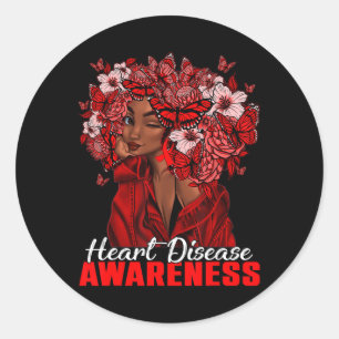Black Woman With Red Ribbons Butterflies Hair Hear Classic Round Sticker