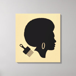 BLACK WOMAN WITH STYLISH AFRO AND AFRO PICK CANVAS PRINT