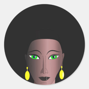 BLACK WOMAN WITH STYLISH AFRO HAIR CLASSIC ROUND STICKER