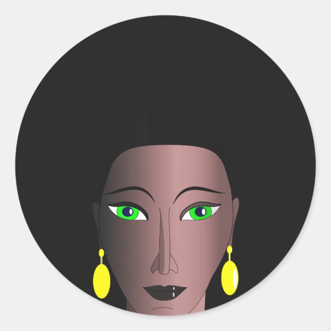 BLACK WOMAN WITH STYLISH AFRO HAIR CLASSIC ROUND STICKER (Front)