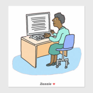 Black woman working at a computer sticker