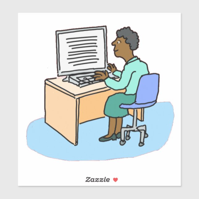 Black woman working at a computer sticker (Sheet)