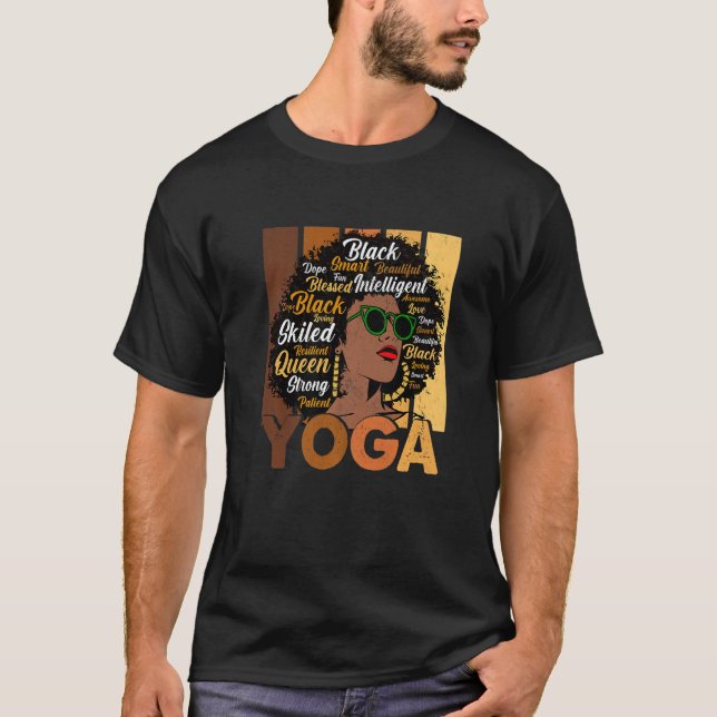 Black Woman Yoga Afro Melanin Cool Black History M T-Shirt (Front)