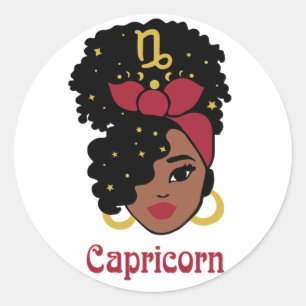 Black Woman Zodiac Capricorn Classic Round Sticker