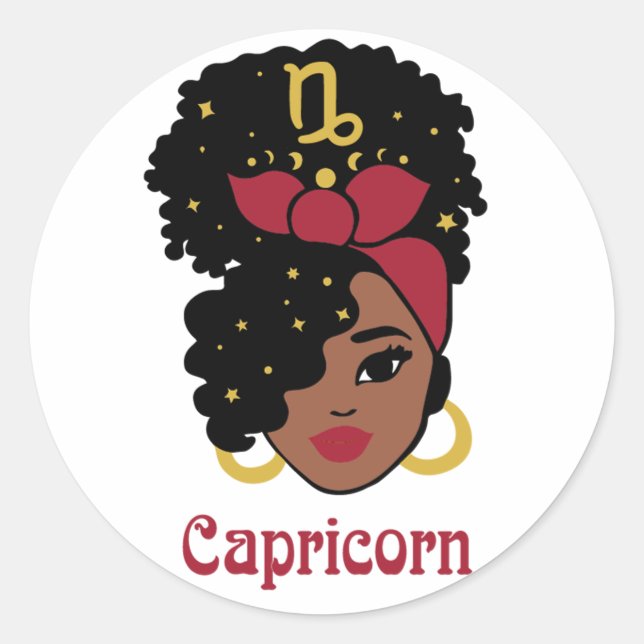 Black Woman Zodiac Capricorn Classic Round Sticker (Front)