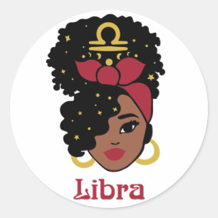 Black Woman Zodiac Libra Classic Round Sticker
