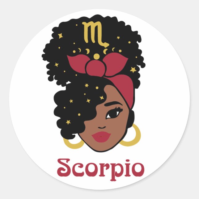 Black Woman Zodiac Scorpio Classic Round Sticker (Front)