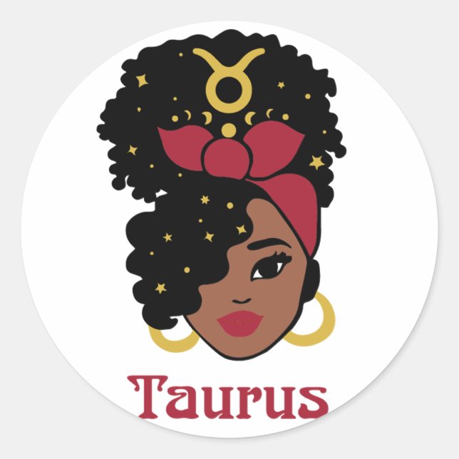 Black Woman Zodiac Taurus Classic Round Sticker (Front)
