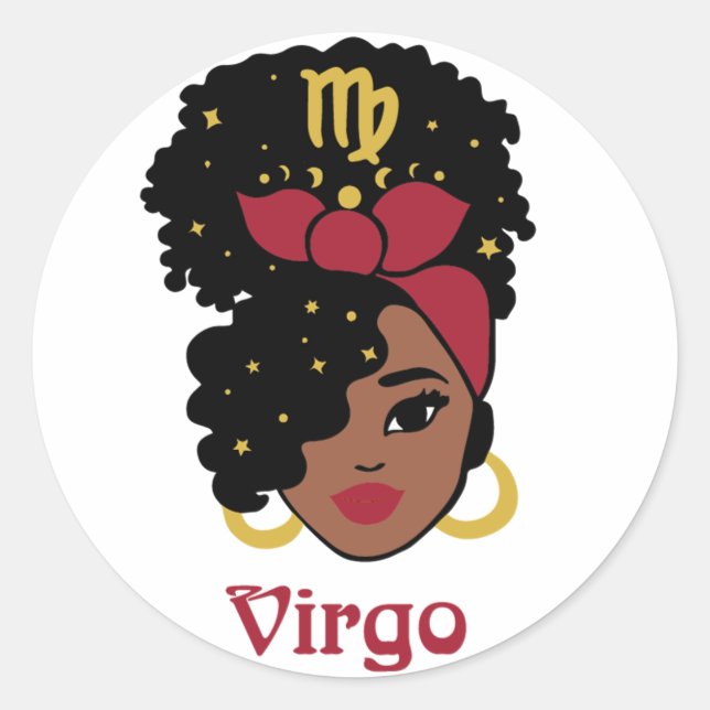 Black Woman Zodiac Virgo Classic Round Sticker (Front)