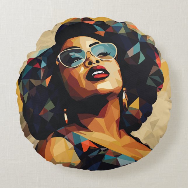 Black Womanhood: Cubist Artistry Round Cushion (Front)