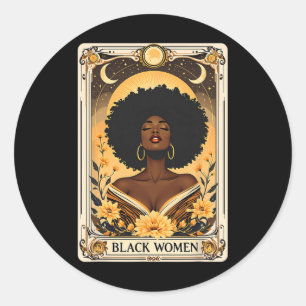 Black Women Afro Hair Black History Month Tarot Ca Classic Round Sticker