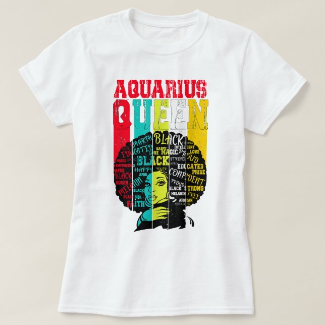  Black Women Afro Hair Gift AQUARIUS Queen Febru.. T-Shirt (Design Front)
