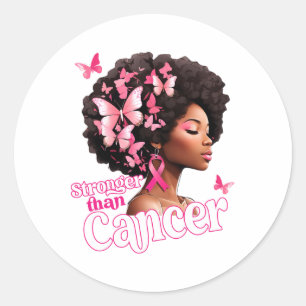 Black Women Afro Queen Stronger Than Breast Cancer Classic Round Sticker