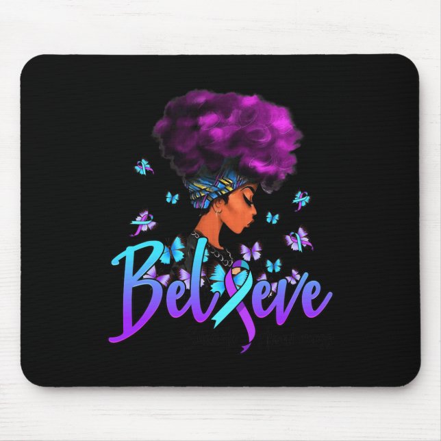 Black Women Believe Purple And Teal Ribbon Suicide Mouse Mat (Front)