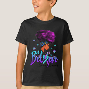 Black Women Believe Purple And Teal Ribbon Suicide T-Shirt