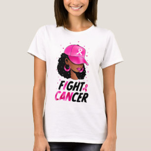Black Women Breast Cancer Warrior Afro Pink Ribbon T-Shirt