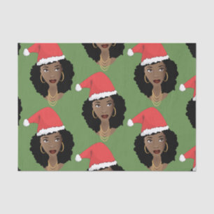 Black Women, Christmas Red Santa Hats, Green Tissue Paper