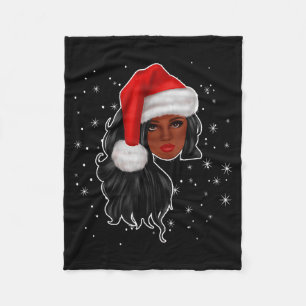 Black Women Christmas Santa Claus Afro American Fu Fleece Blanket