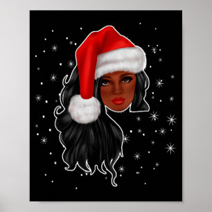Black Women Christmas Santa Claus Afro American Fu Poster