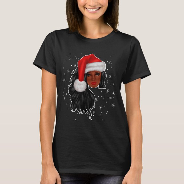 Black Women Christmas Santa Claus Afro American Fu T-Shirt (Front)