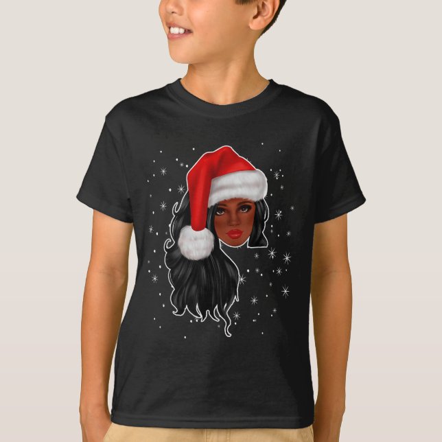 Black Women Christmas Santa Claus Afro American Fu T-Shirt (Front)