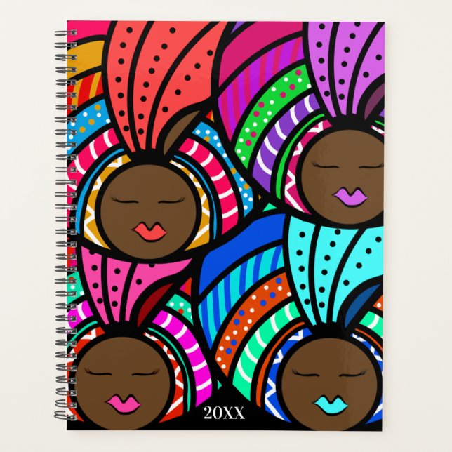 Black Women, Colourful Turbans Planner (Front)