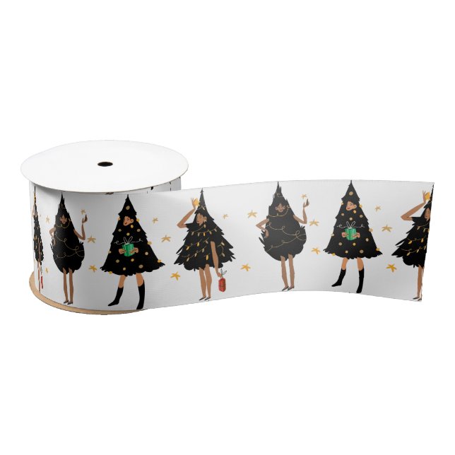 Black Women Dressed in Black Christmas Tree Party Satin Ribbon (Spool)