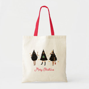 Black Women Dressed in Black Christmas Tree Party Tote Bag