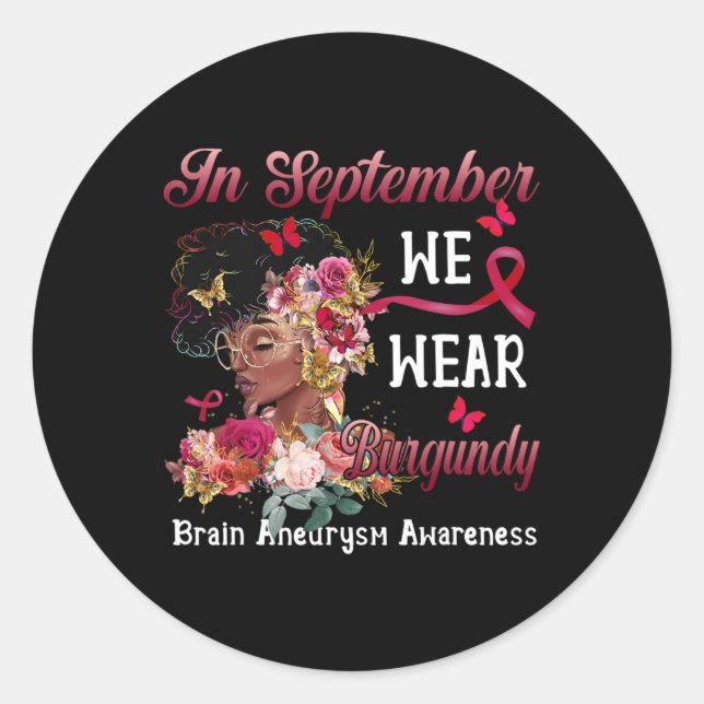 Black Women Flower Butterfly Brain Aneurysm Awaren Classic Round Sticker (Front)