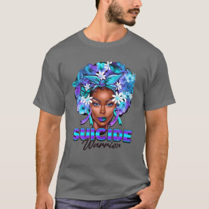 Black Women Flower Hair Teal T-Shirt