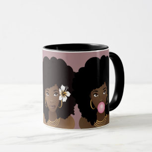 Black Women Friends, Annoyed, Flower, Bubblegum Mug