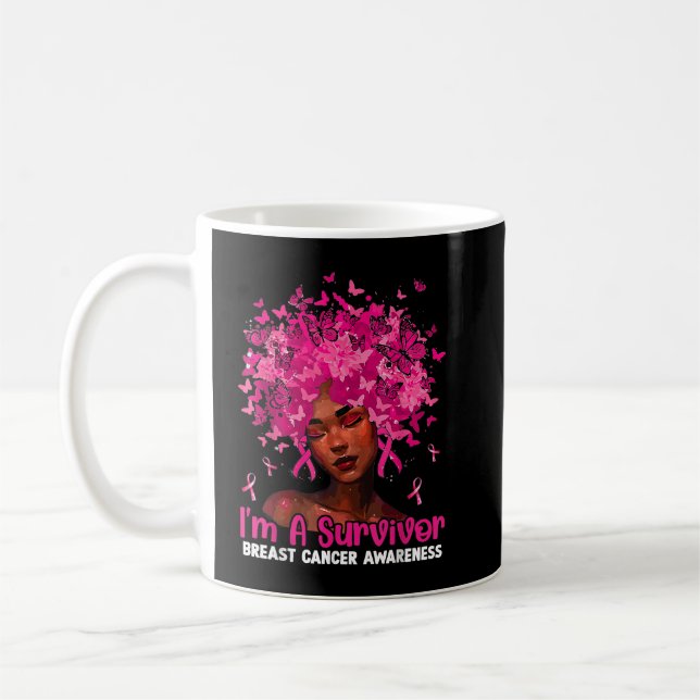 Black Women Girl I'm A Survivor Breast Cancer Awar Coffee Mug (Left)