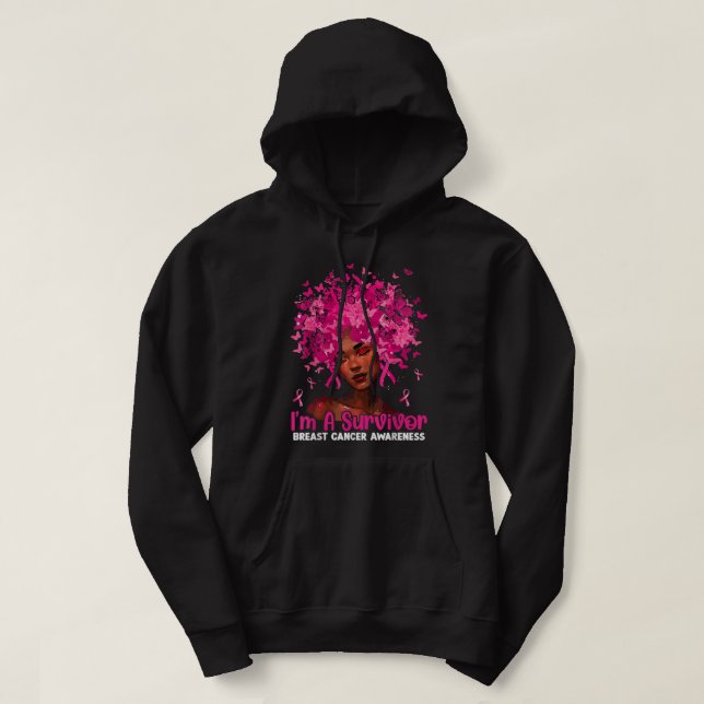 Black Women Girl I'm A Survivor Breast Cancer Awar Hoodie (Design Front)