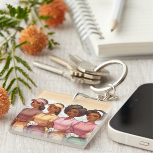Black Women Golfing Ball Marker Key Ring