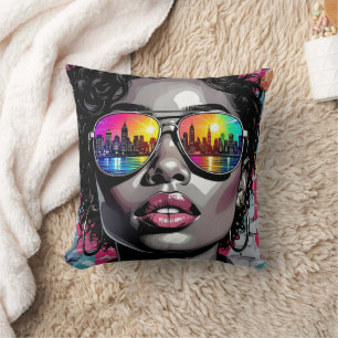 Black Women in Sunglasses in the City Cushion