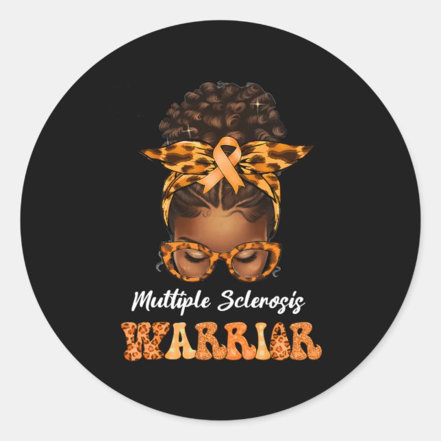 Black Women Multiple Sclerosis Awareness Messy Bun Classic Round Sticker (Front)