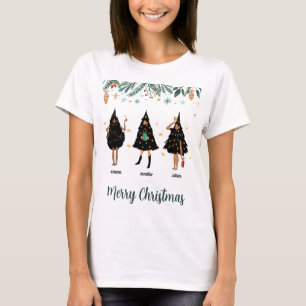 Black Women Names Dressed in Black Christmas Tree T-Shirt