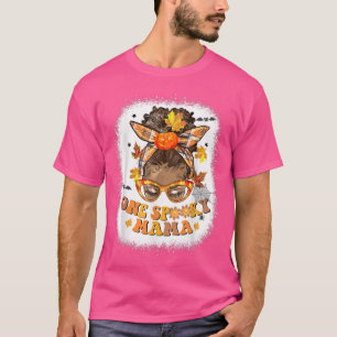 Black Women One Spooky Mama Messy Bun Halloween Bl T-Shirt
