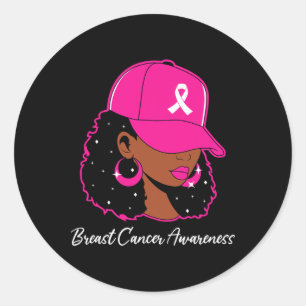 Black Women Pink Breast Cancer Awareness Warrior W Classic Round Sticker