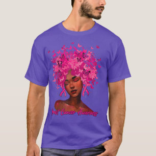Black Women Queen Pink Ribbon Breast Cancer Awaren T-Shirt