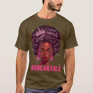 Black Women Queen Unbreakable Breast Cancer Pink R T-Shirt