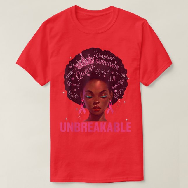 Black Women Queen Unbreakable Breast Cancer Pink R T-Shirt (Design Front)