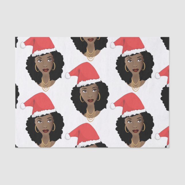 Black Women, Red Christmas Santa Hats Tissue Paper (Front)