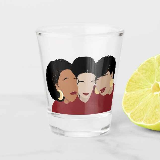 Black Women, Sister Friends Shot Glass (Front)