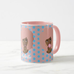 Black Women w/Pink Afro, Bubblegum & Flower Dots Mug