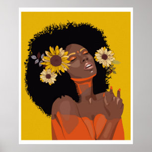Black women, with colourful sunflower illustration poster