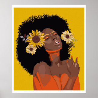 Black women, with colourful sunflower illustration poster