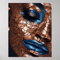 Black Womens Blue Copper Mosaic Face Wall Art