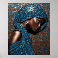 Black Womens Blue Copper Mosaic Face Wall Art